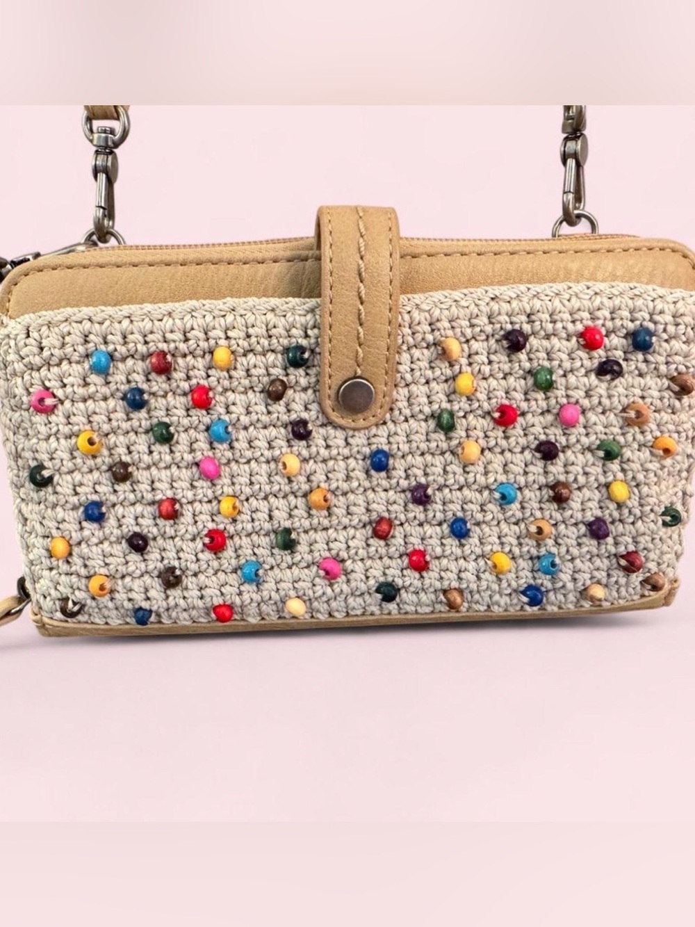 The Sak Large Smartphone Crochet & Leather Beaded Convertible Crossbody/Wristlet
